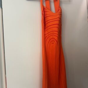 Hanifa Orange Ribbed Backless Mini Dress